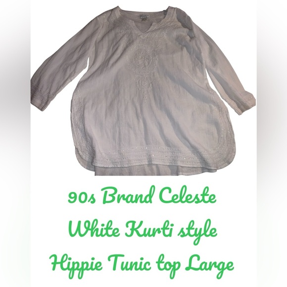 Celeste Tops - NWOT Celeste White Cotton Tunic Large with beautiful delicate embroidery